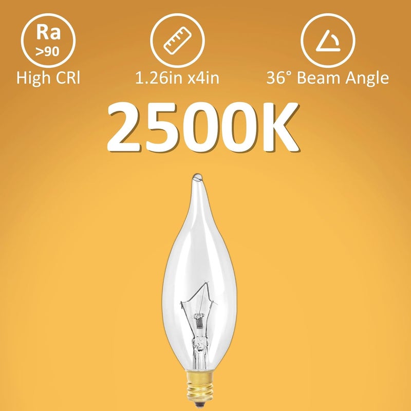 LinMiFo 12-عبوة مصباح قاعدة الشمعدان E12 B10 شفاف، 60W 120V مصابيح ضوء الشمعة المتوهجة القابلة للتعتيم لمصابيح السقف أو الخارجية، مروحة السقف، الشمعدانات، المدفأة - Image 3